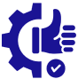 Gear, thumbs up, and checkmark icon.