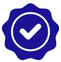 Blue verification badge with check mark icon.