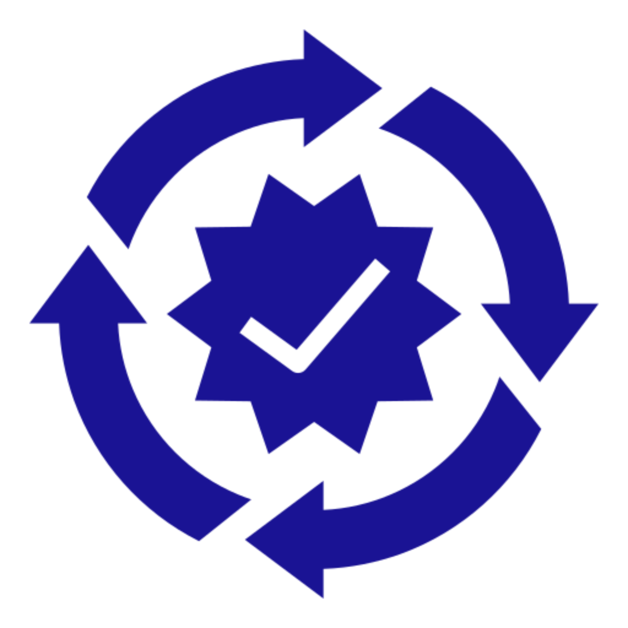 Circular arrows with a checkmark in center.